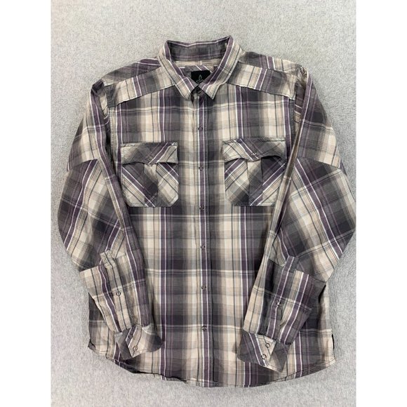 Prana Plaid Cotton Long Sleeve Button Snap Shirt (Men's Large) Gray - Picture 1 of 12